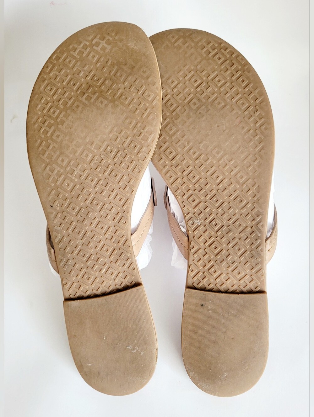 Tory Burch Miller Tan Calf Leather Logo Thong Sandals Almond Flour US 10 - Picture 12 of 16